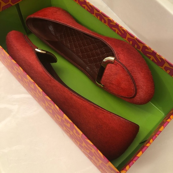 Tory Burch Jess Calf Hair Smoking Slipper Brick - Picture 6 of 16